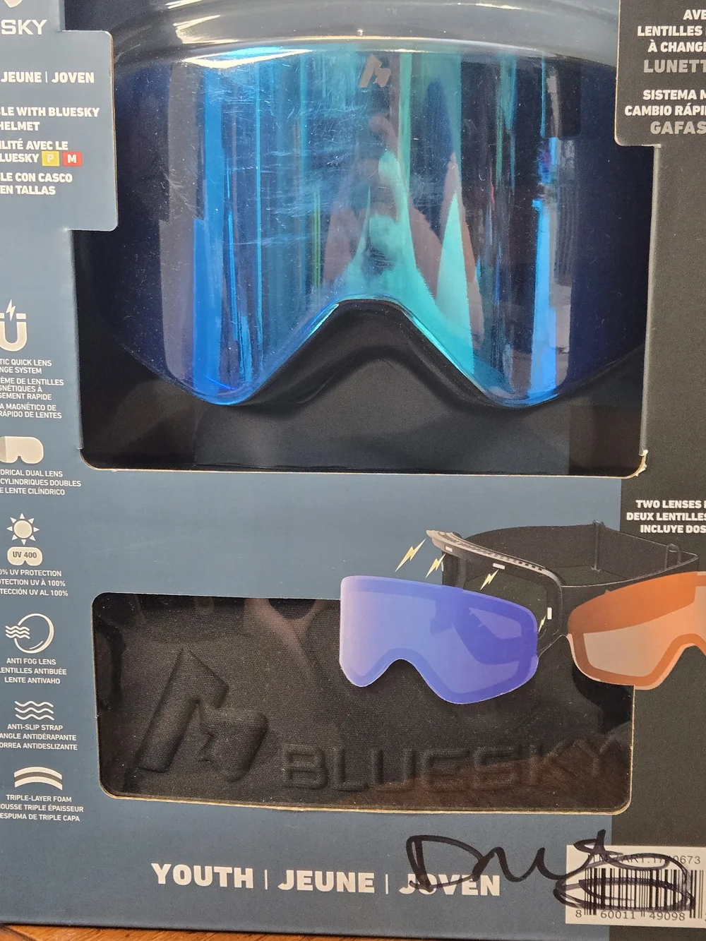 Bluesky Youth Snow Goggles Magnetic Lens Ski‎ Snowboard Blue w/ Extra Lens NIB
